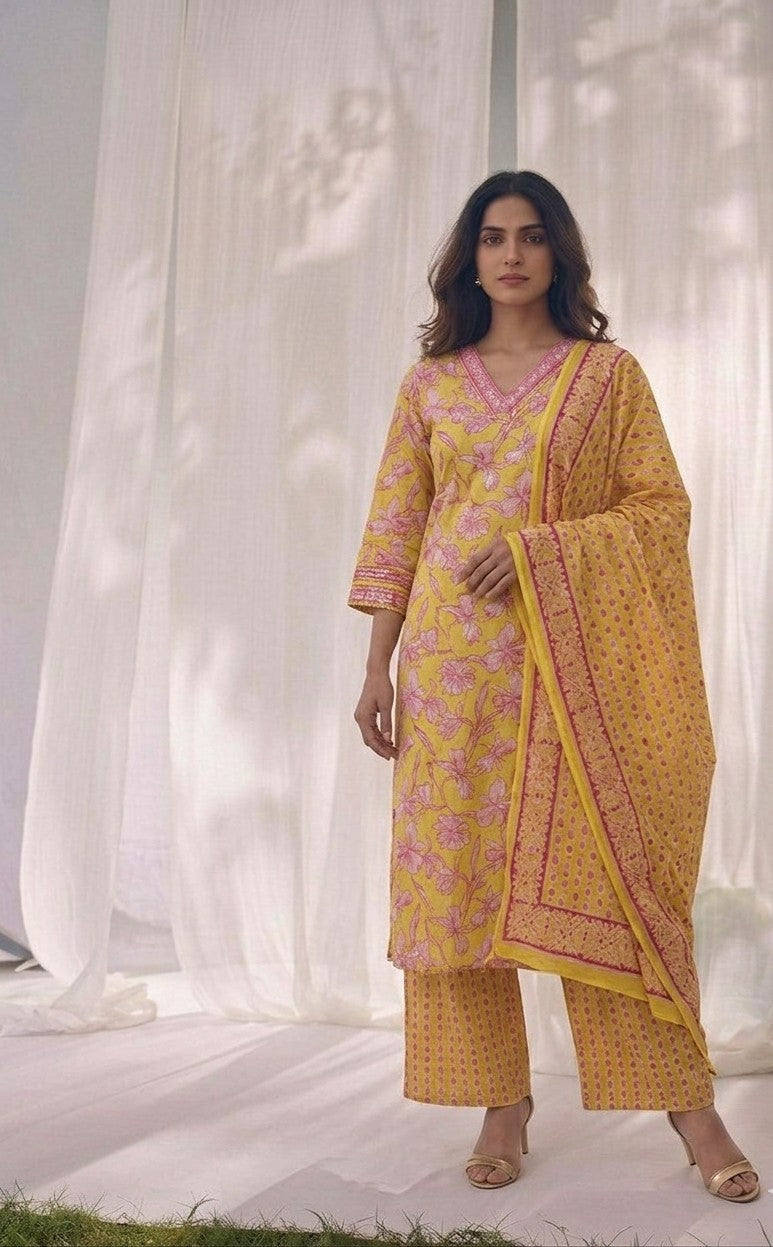 Pure Cotton Three Piece Dupatta Set LSS023
