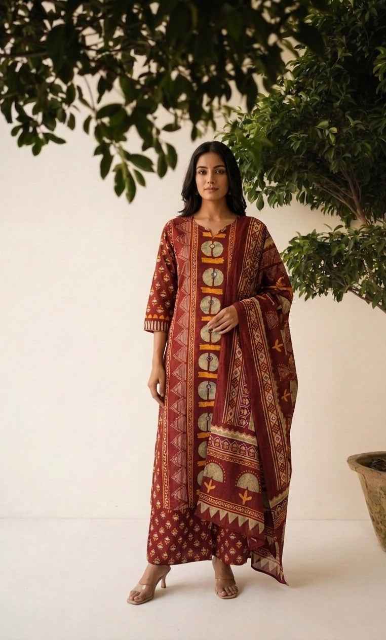 Pure Cotton Block Print Dupatta Set