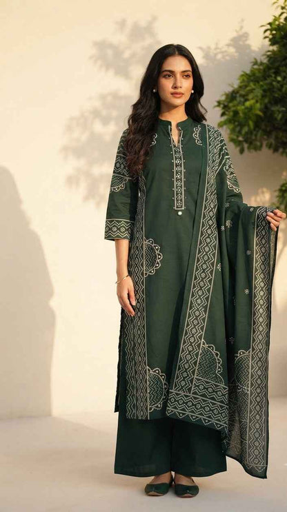 Pure Cotton Dupatta Set With Bandhej Print
