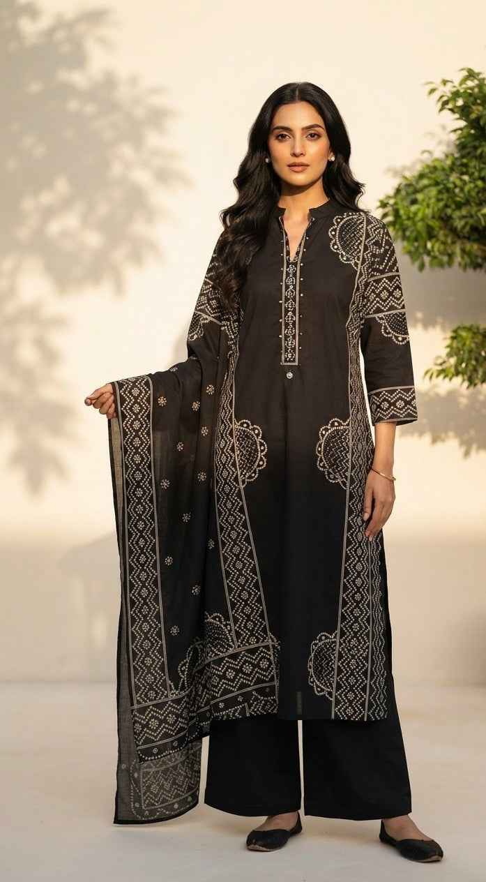 Pure Cotton Dupatta Set With Bandhej Print