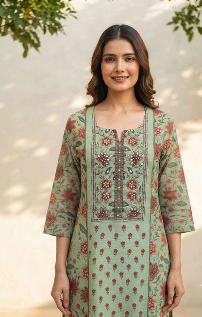 Pure Chanderi With Embroidery Dupatta Set