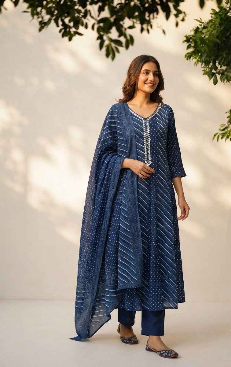 Premium Mul Cotton Lehriya Dupatta Set With Inner
