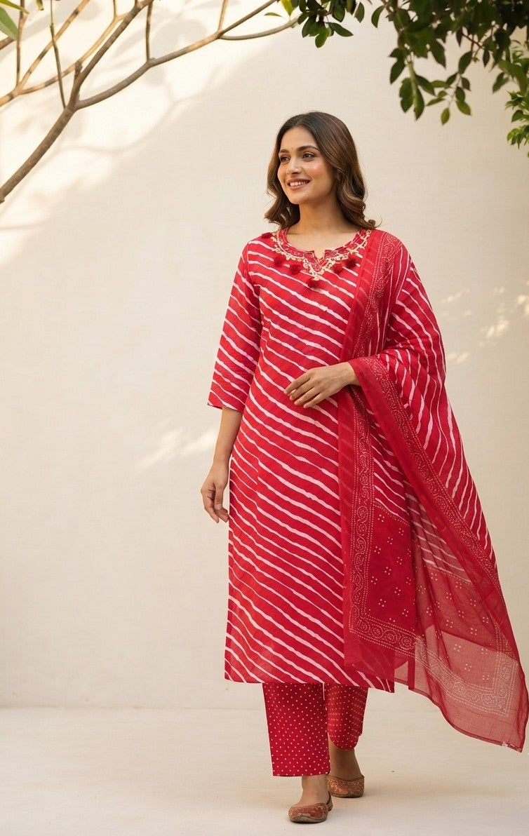 Pure Cotton Lehriya Dupatta Set CS0263