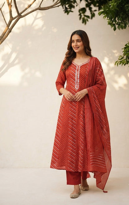 Premium Mul Cotton Lehriya Dupatta Set With Inner MC036