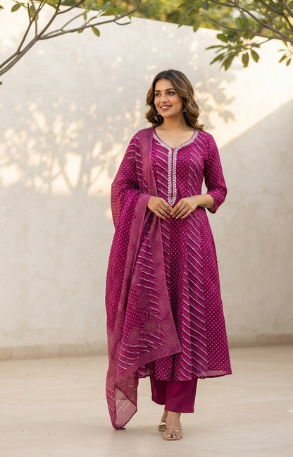 Premium Mul Cotton Lehriya Dupatta Set With Inner MC036