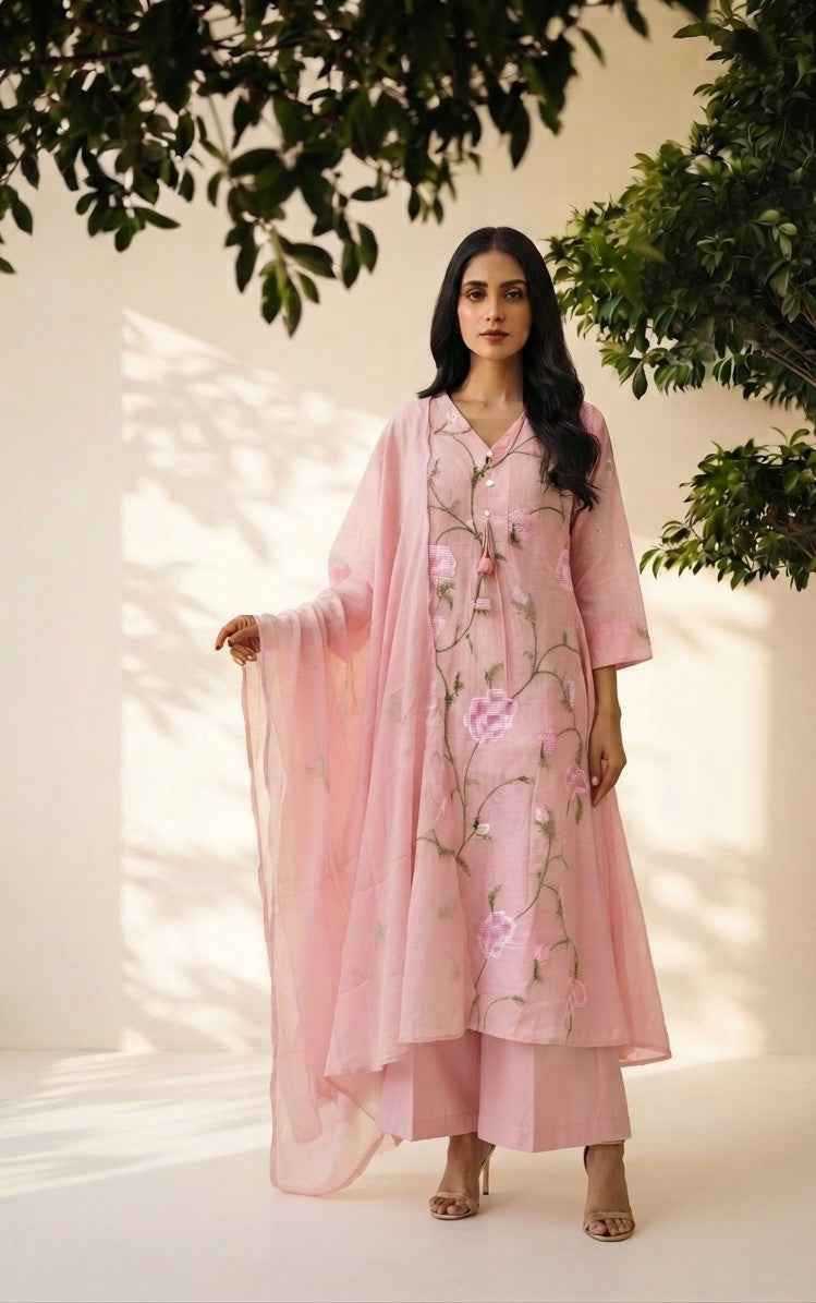 Embroidered Mul Cotton Dupatta Set With Inner MC042