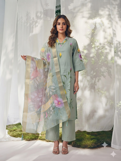 Pure Muslin Brush Print Dupatta Set MS005