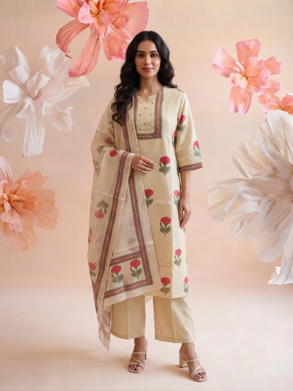 Printed Dupatta Set In  Kota Doriya Fabric KD051