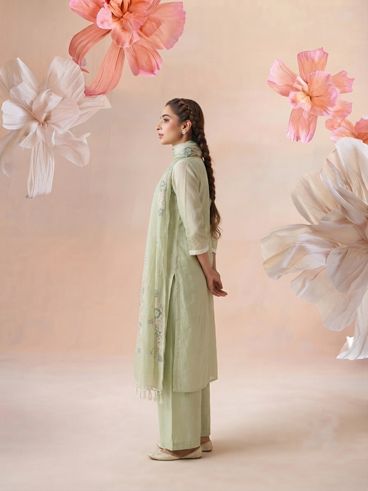 Embroidered Dupatta Set In Kota Doriya Fabric KD044