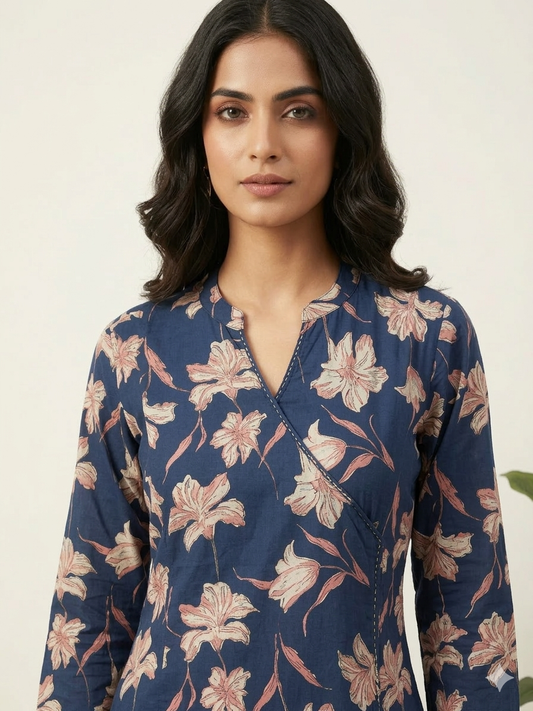Pure Cotton Angrakha Style Two Piece Pant Set  LS002