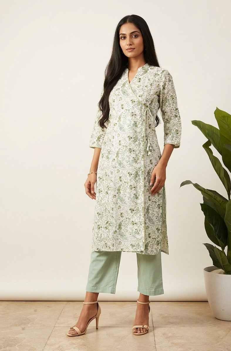 Pure Cotton Angrakha Style Two Piece Pant Set  LS005