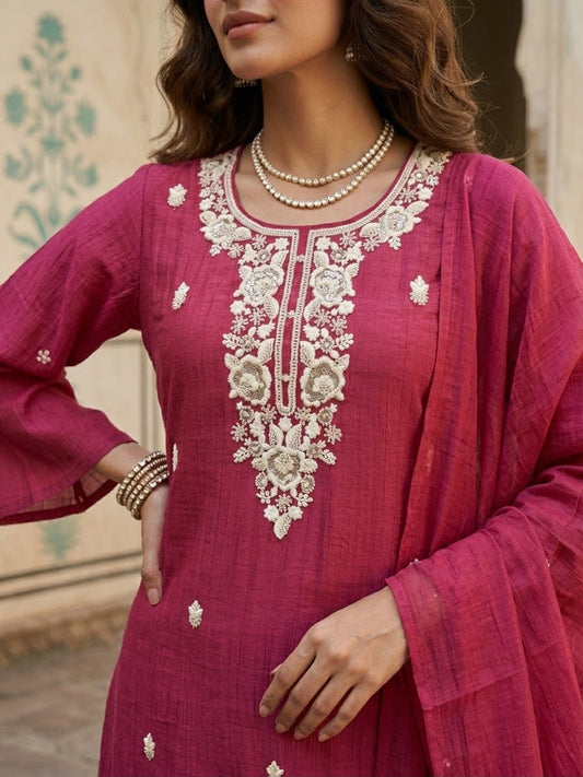 Embroidered Mul Chanderi Crust Kurta And Sharara Set With Llining MLC31