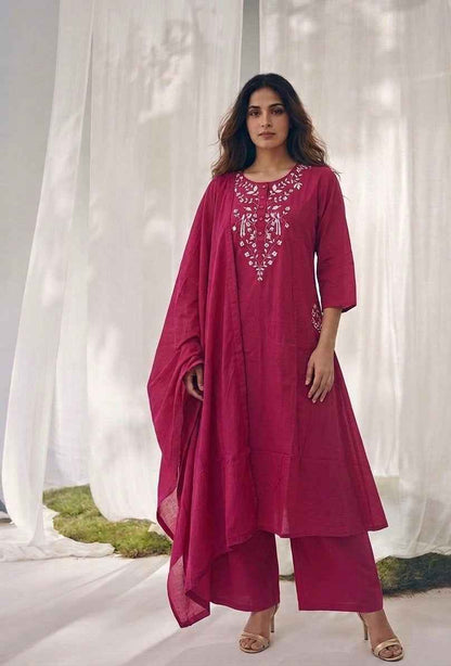 Pure Cotton Three Piece Dupatta Set