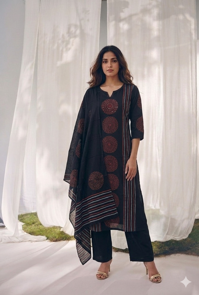 Pure Cotton Three Piece Dupatta Set LSS026