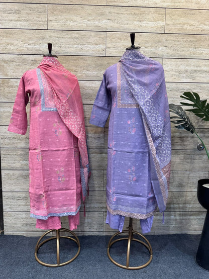 Pure Linen Dupatta Set With Lining LN0025