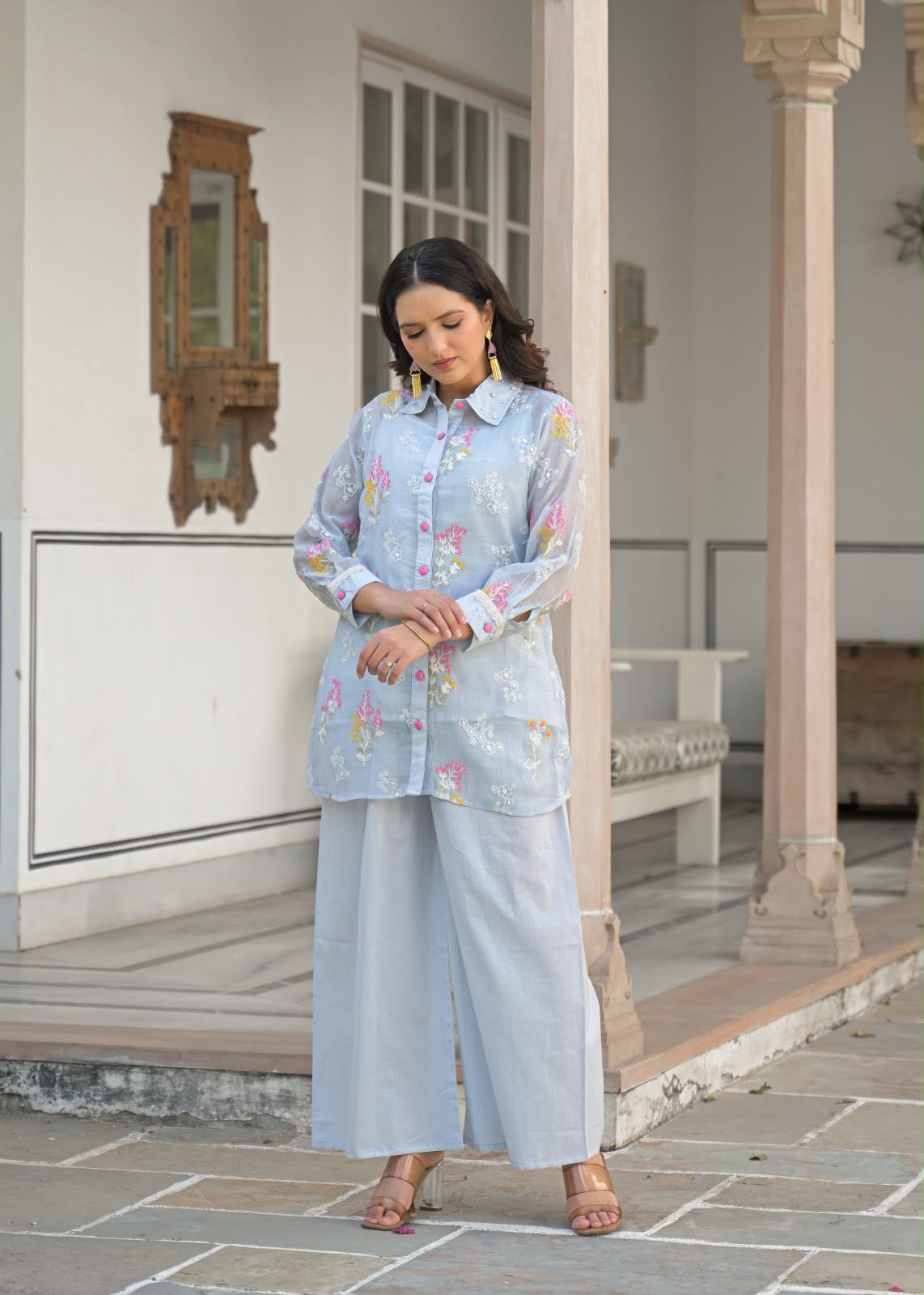 Embroidered Mul Chanderi Co-Ord Set With Inner COS190