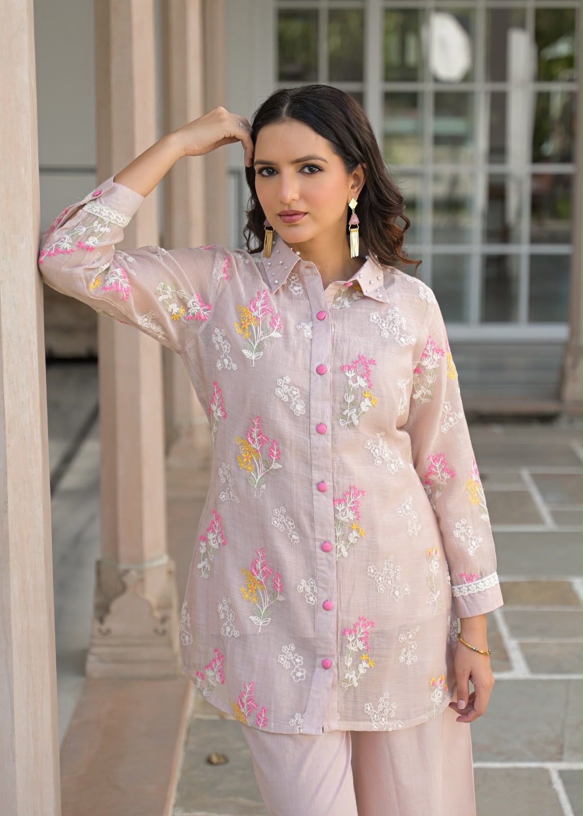 Embroidered Mul Chanderi Co-Ord Set With Inner COS190