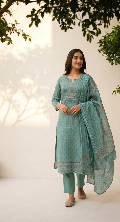 Pure Chanderi With Embroidery Dupatta Set CHS008