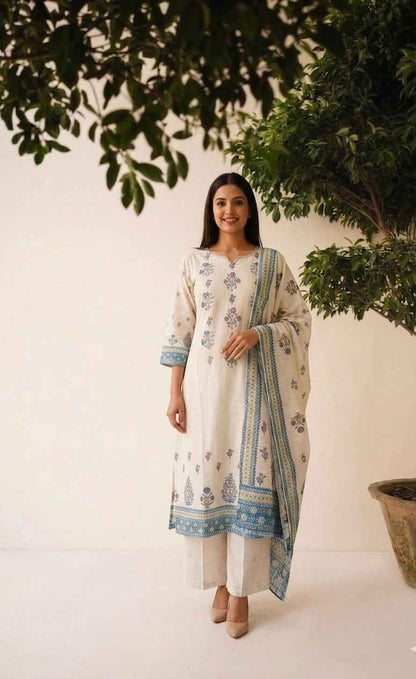 Pure Linen Dupatta Set LN0014
