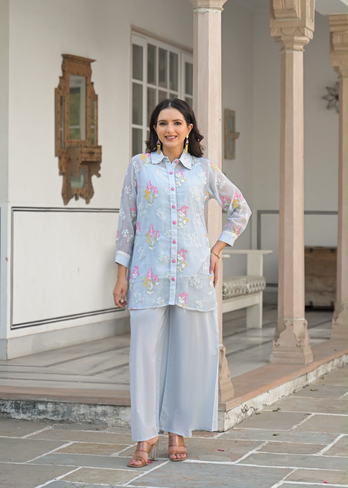 Embroidered Mul Chanderi Co-Ord Set With Inner COS190