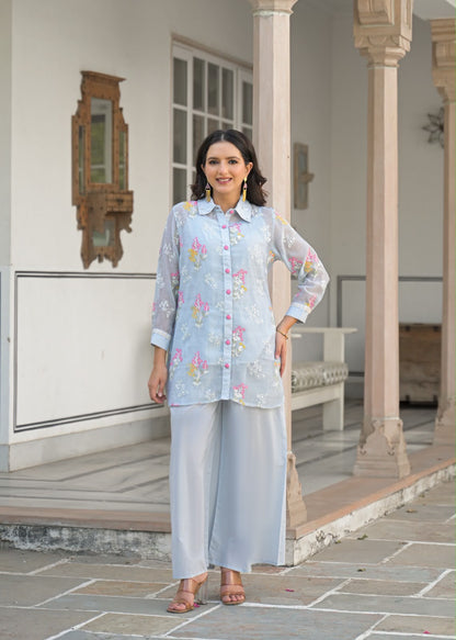 Embroidered Mul Chanderi Co-Ord Set With Inner COS190