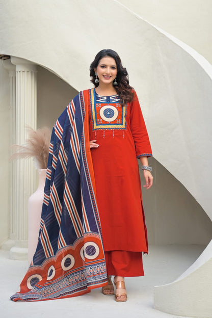 Premium Cotton Solid Base With Printed Dupatta Set CS0170