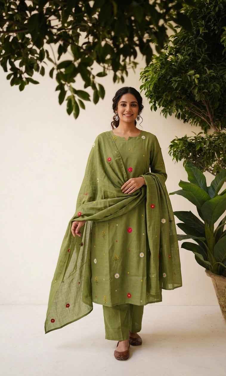 Premium Silk Alien Dupatta Set with embroidery