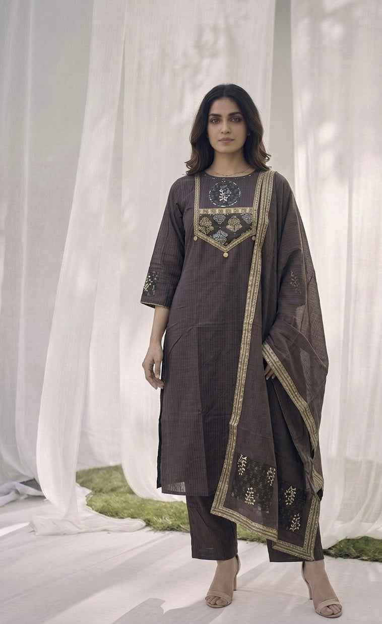 Pure Cotton Three Piece Dupatta Set