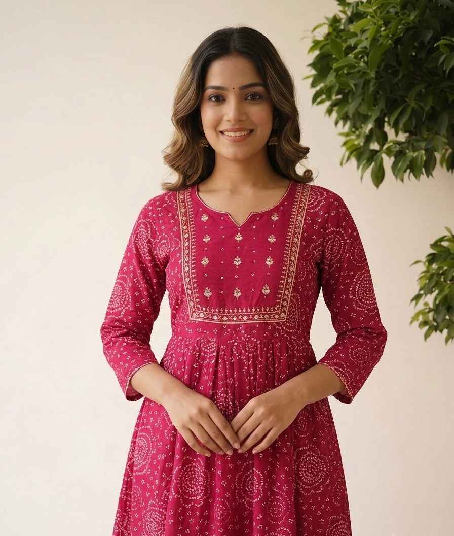 Pure Cotton Dupatta Suit With Bandhej Print