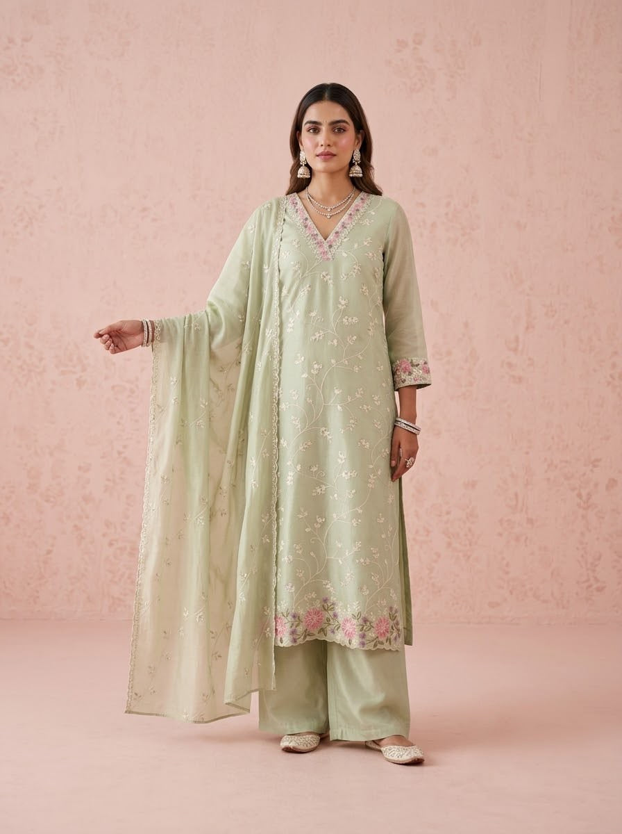 Full Embroidered Mul Chanderi Dupatta Set With Inner MLC40