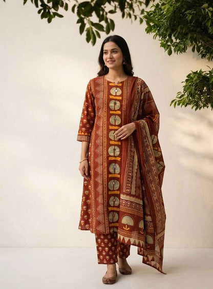 Pure Cotton A LIne Dupatta Set