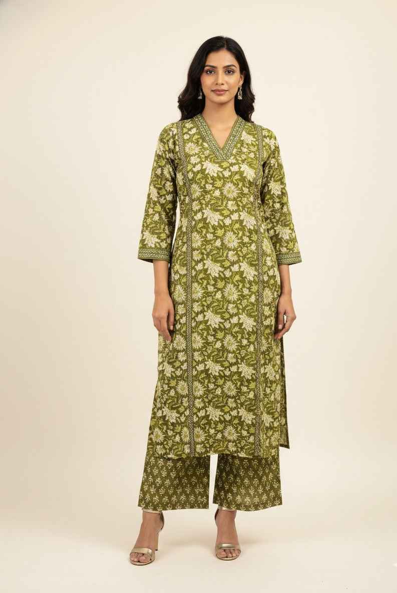 Pure Cotton  Floral Print Three Piece Dupatta Set  CS0203