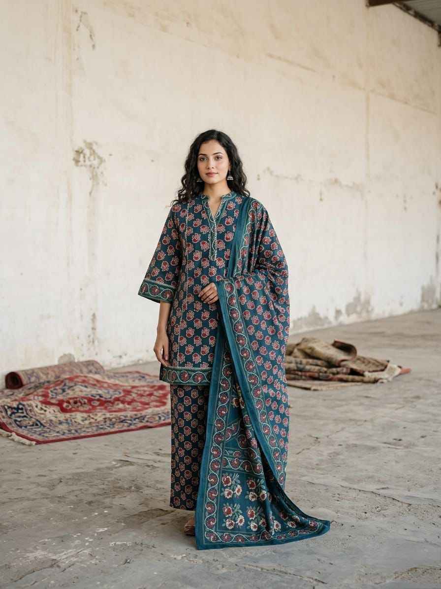 Premium Cotton short length dupatta set