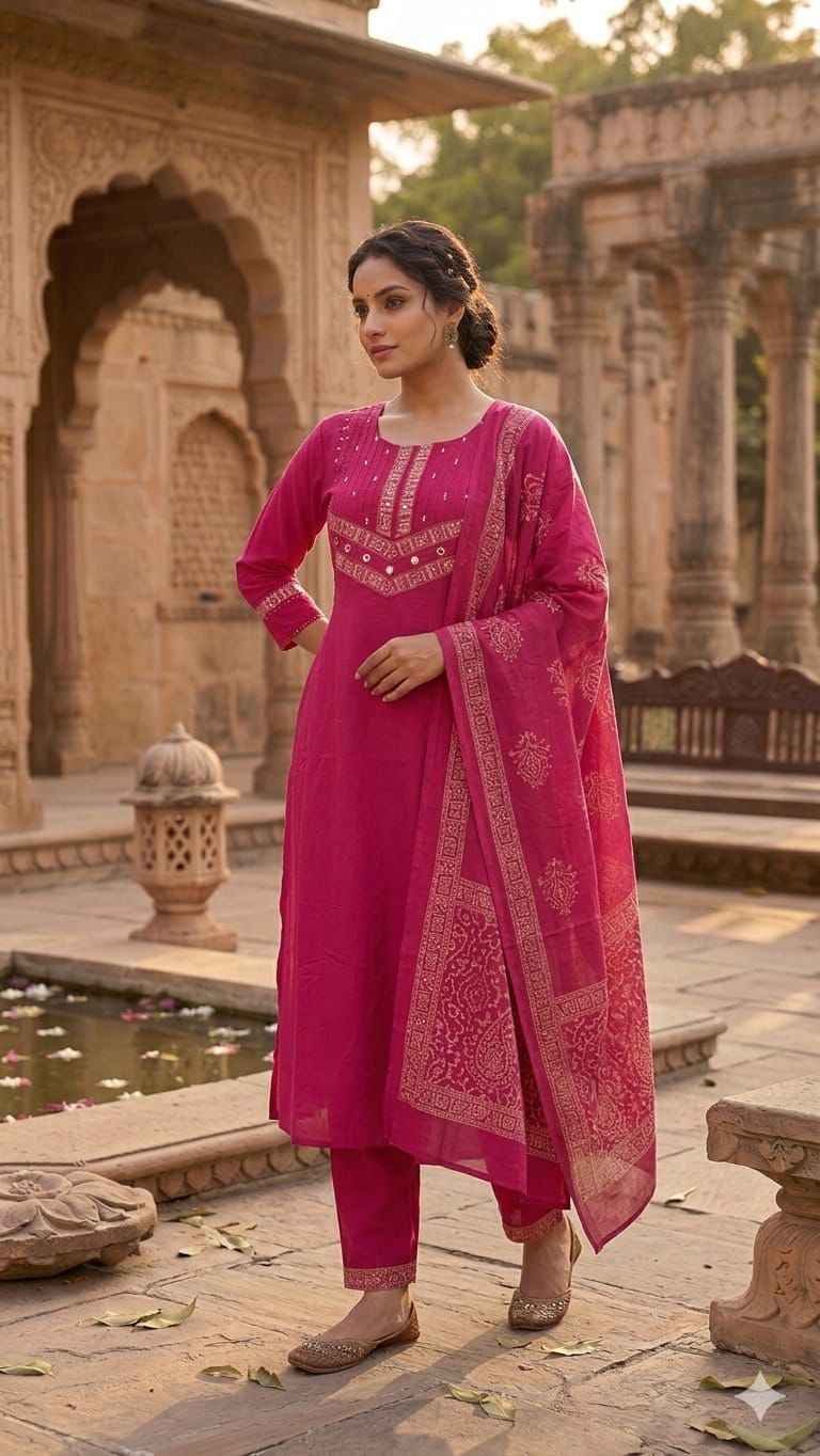 Premium cotton solid beas A line dupatta set CS0283