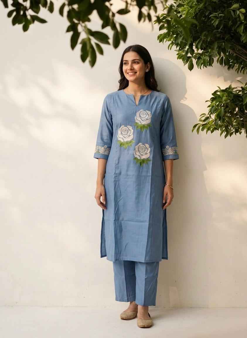 Premium silk pant sets with embroidery PS0170