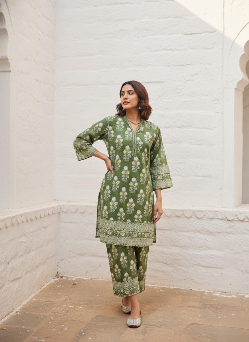 Premium Cotton Co Ord Sets With Embroidery   COS0105