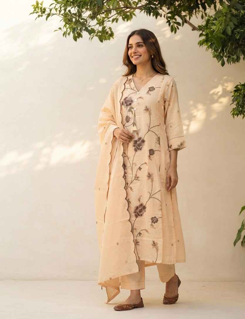 Embroidered Mul Cotton Dupatta Set With Inner MC042