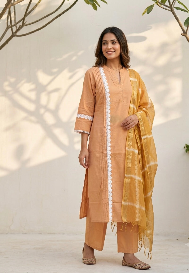 Pure Cotton Dupatta Set In Plus Size CS0319