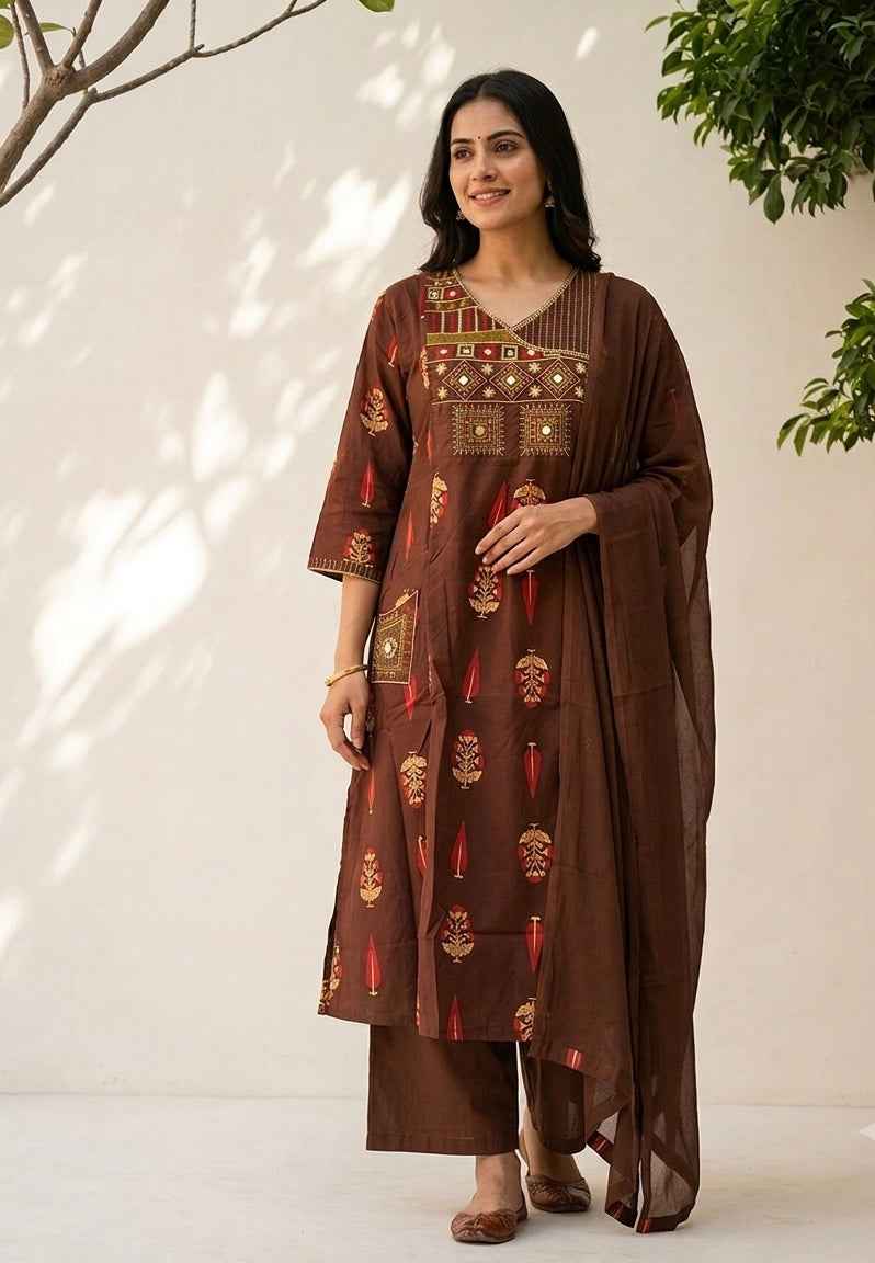 Pure Cotton Dupatta Set In Plus Size