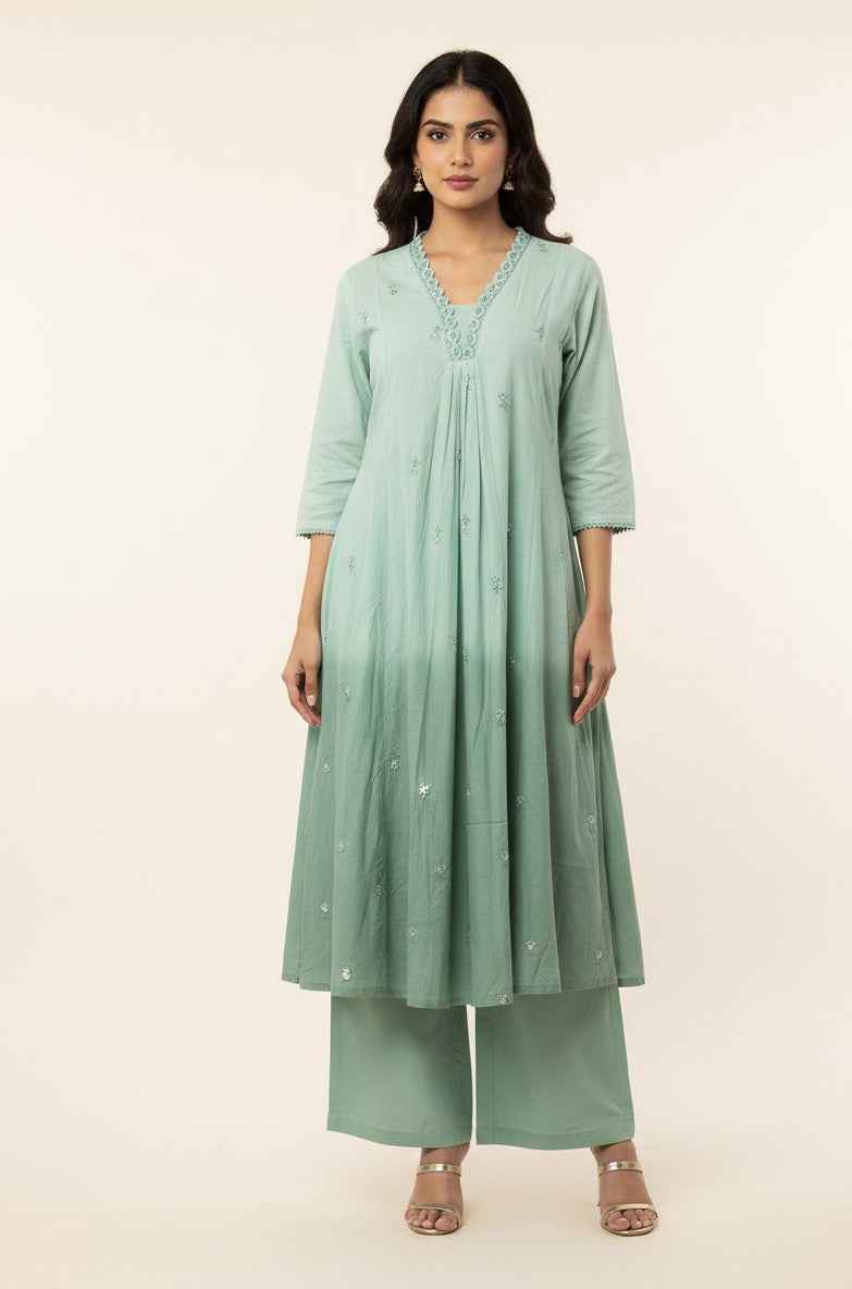 Pure Mul Cotton A Line Dupatta Set With embroidery