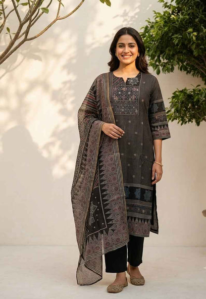 Printed Dupatta Set In Kota Doriya Fabric KD052