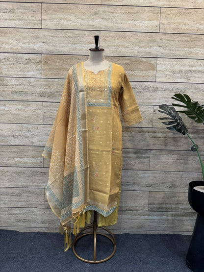 Pure Linen Dupatta Set With Lining LN0025