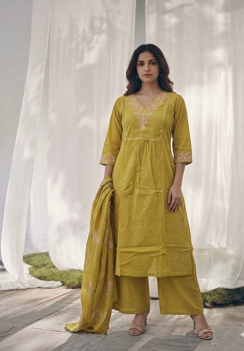 Pure Cotton Three Piece Dupatta Set