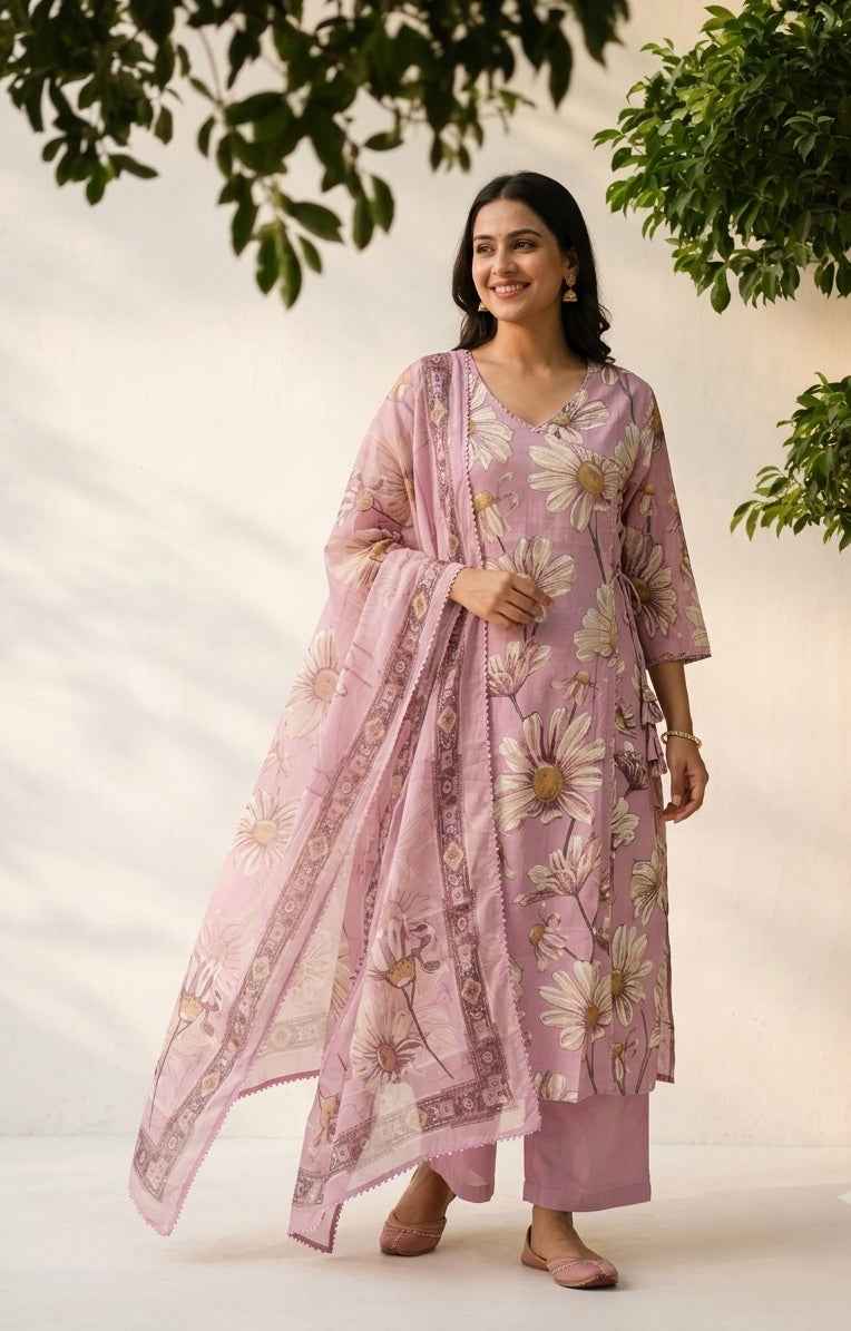 Pure Cotton Dupatta Set In Plus Size