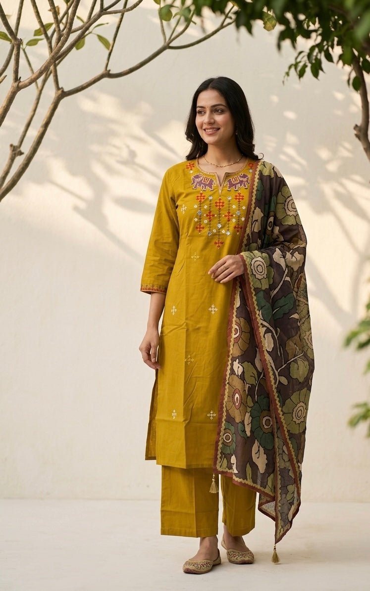 Premium Dabu Cotton Solid Base With Printed Dupatta Set CS0325