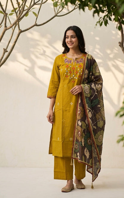 Premium Dabu Cotton Solid Base With Printed Dupatta Set CS0325