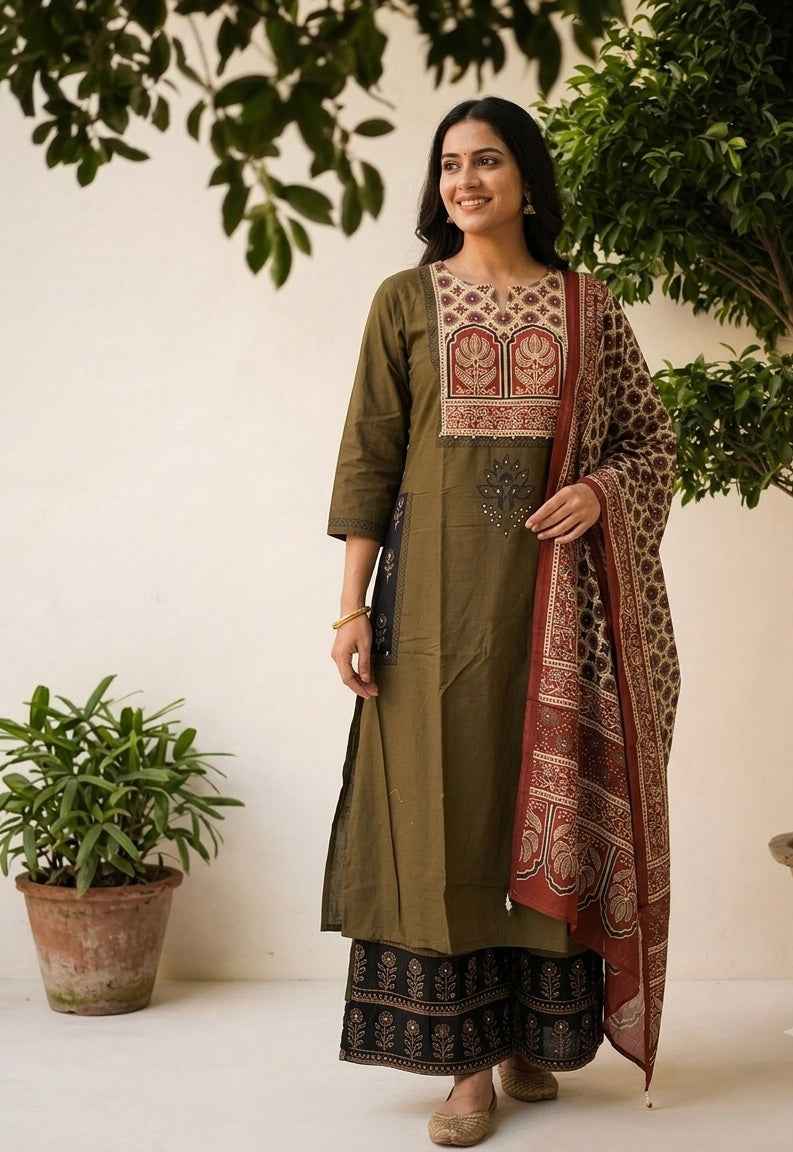 Pure Cotton Dupatta Set In Plus Size