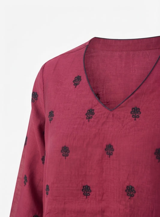 Embroidered Mul Chanderi Dupatta Set With lining MLC56