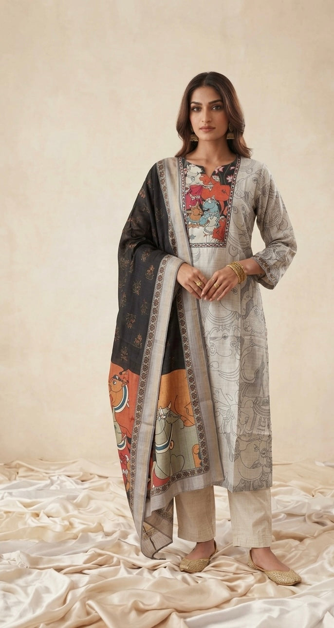 Printed Chanderi Dupatta Set CHS055