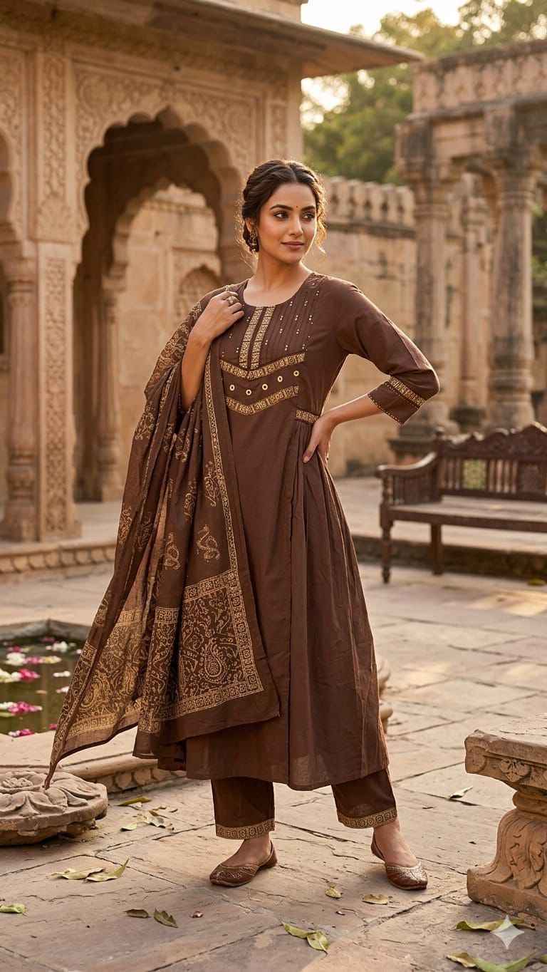 Premium cotton solid beas A line dupatta set CS0283